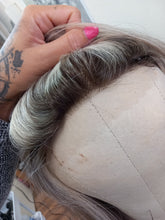 Load image into Gallery viewer, Ready to ship - Callie human hair topper, lace and weft base, lace front, 14 inches long, 613/22/4 medium root