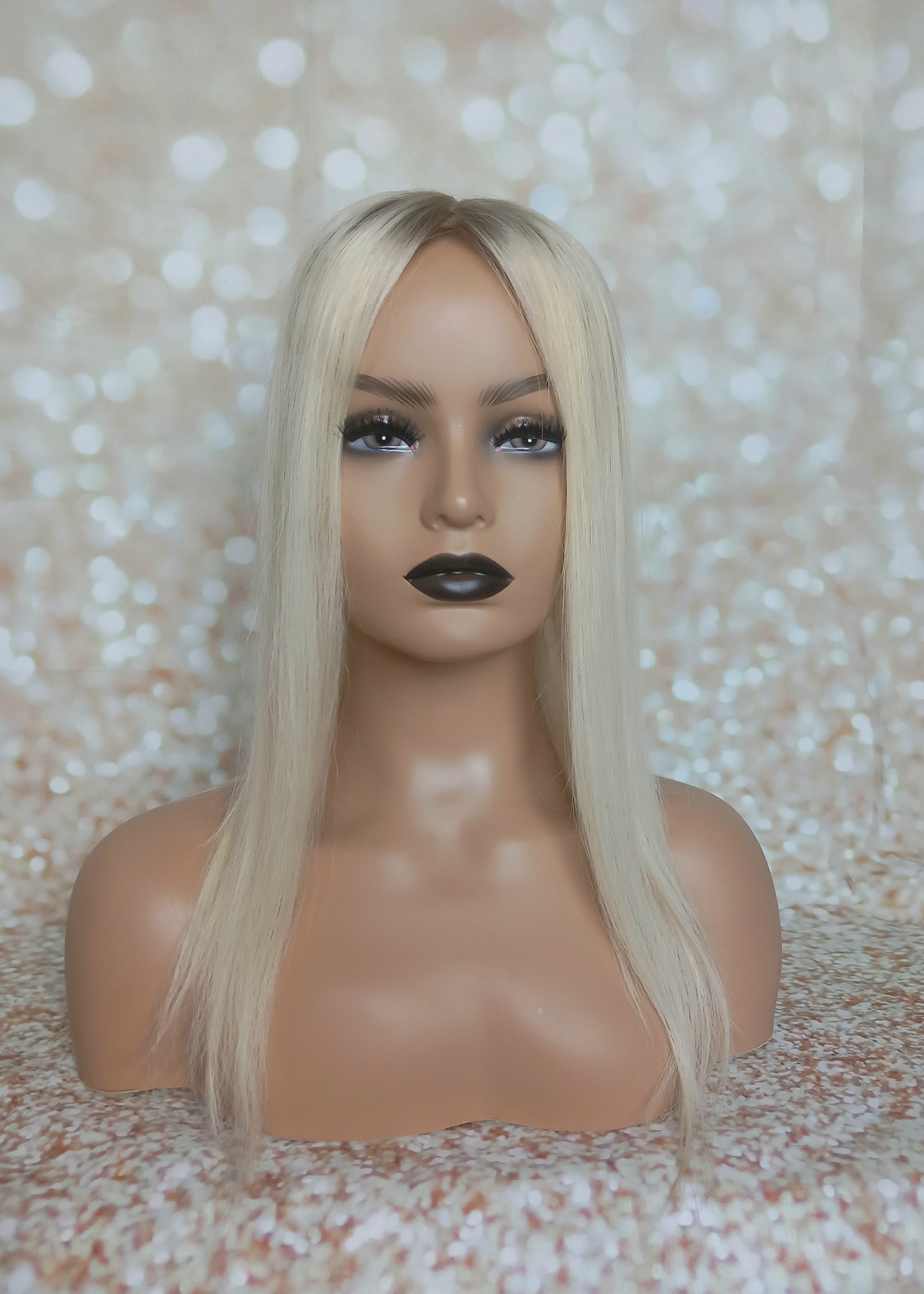 Ready to ship- Silk base topper , lightest blonde with light root, 5x6 inch, 18 inches long