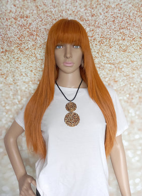 Ready to ship -Copper dream human hair lace top wig with mini lace front medium cap, 18 inches long, 200 density, with fringe, without fringe option