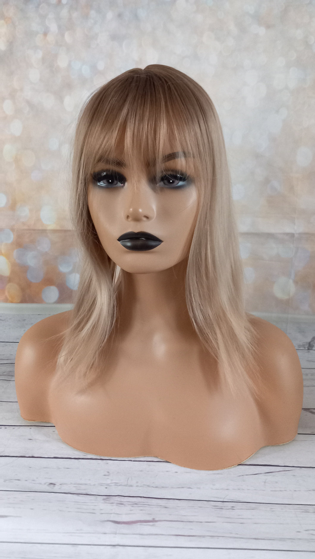 Clearance-Fibre topper, faux silk base, realistic part, balayage blonde 14 inches
