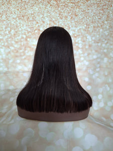 Ready to ship-lace base natural black human hair topper, fringe, bangs
