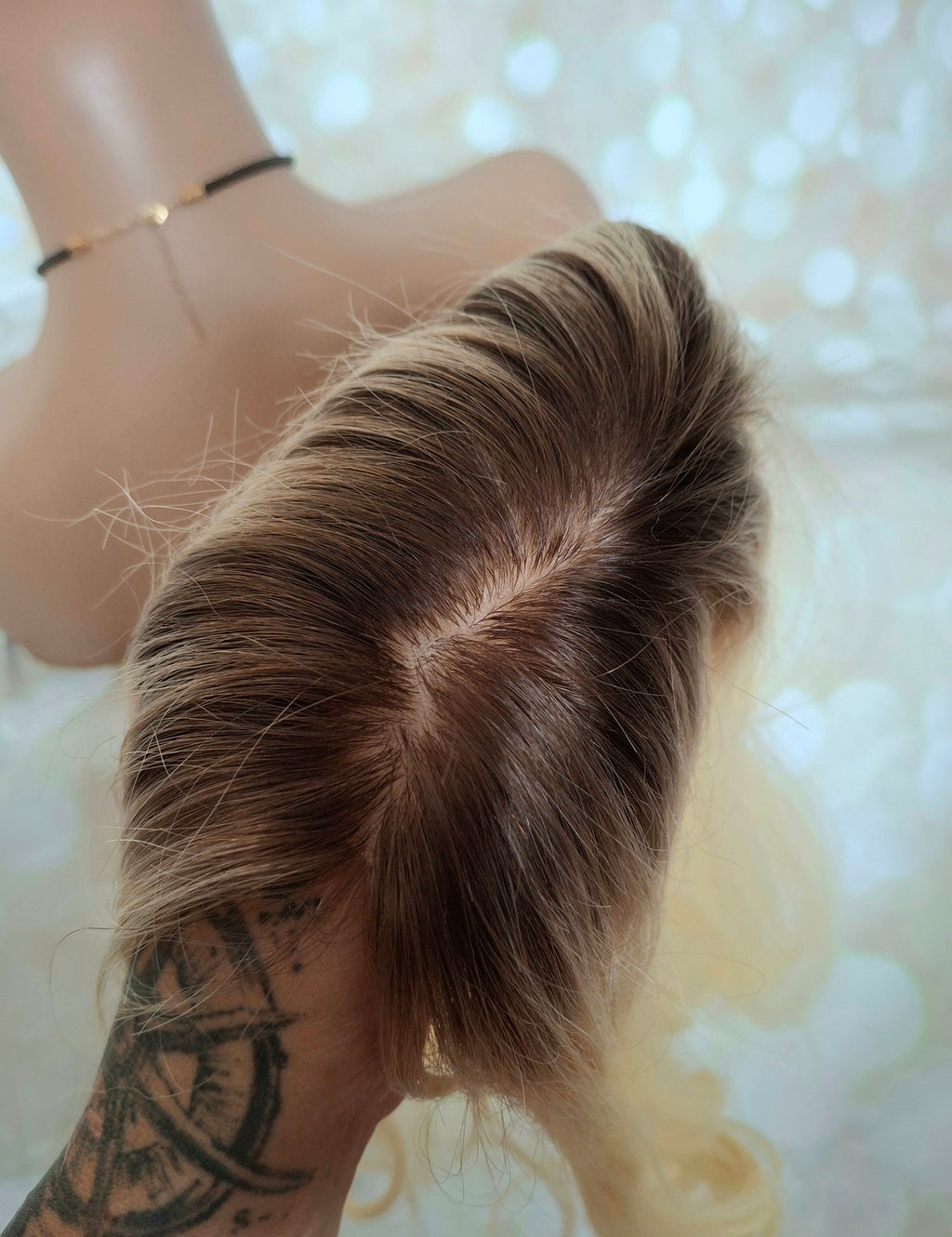 Ready to ship- Silk base topper, light blonde, medium root, 3x5 inch, 16 inches long