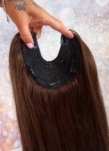 Load image into Gallery viewer, Ready to ship- U part topper #4, dark brown clip in hair booster, volumiser, 18 inches long 6x6 inch