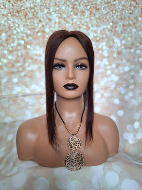Ready to ship- silk base human hair topper, 14 inches long, 2- darkest warm brown