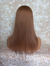 Load image into Gallery viewer, Ready to ship -luxury quality human hair topper, silk and weft base, lace front, 16 inches long, light golden brown