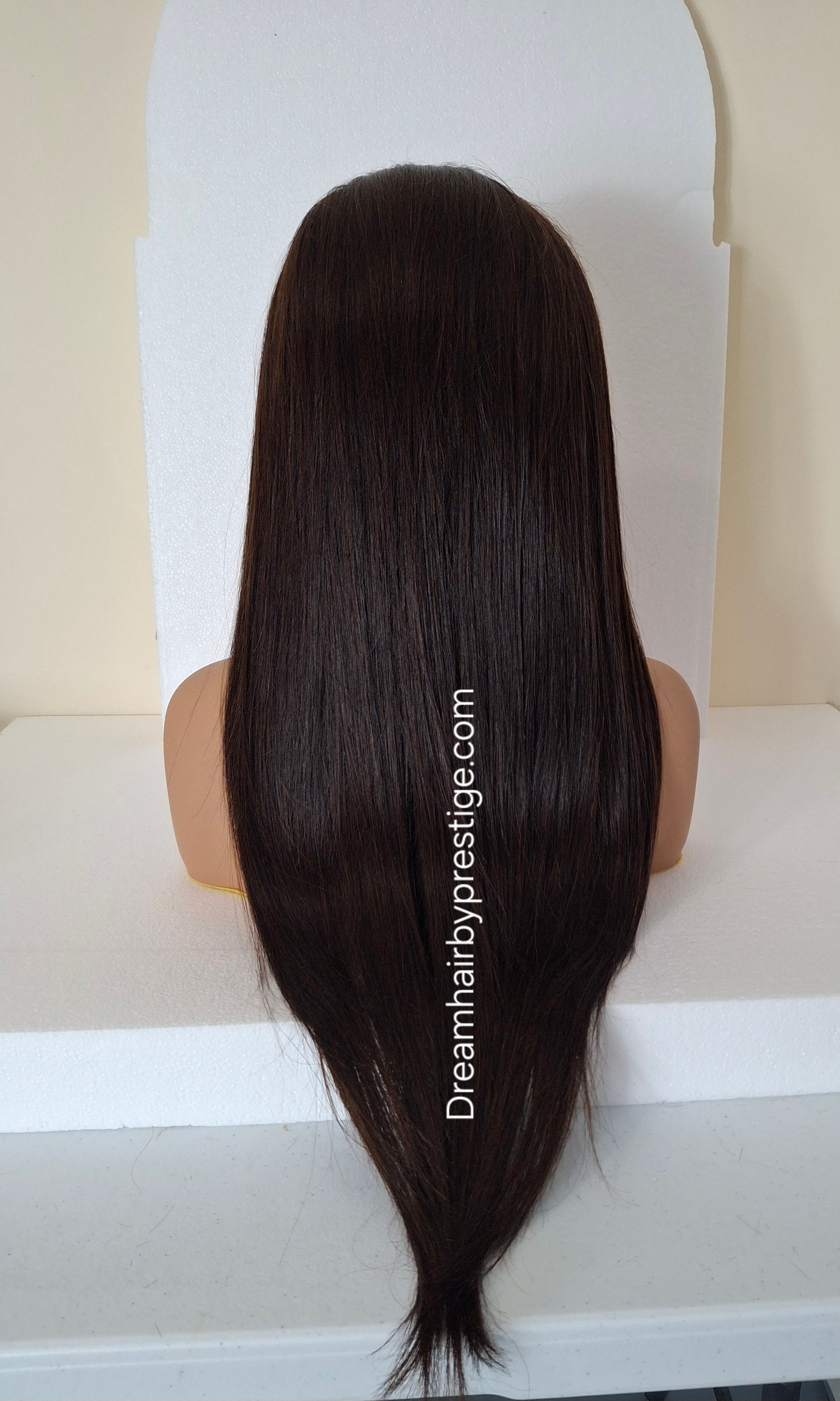 Vibe Deluxe Human hair headband wig, band fall, darkest brown almost black, 24 inches long, straight