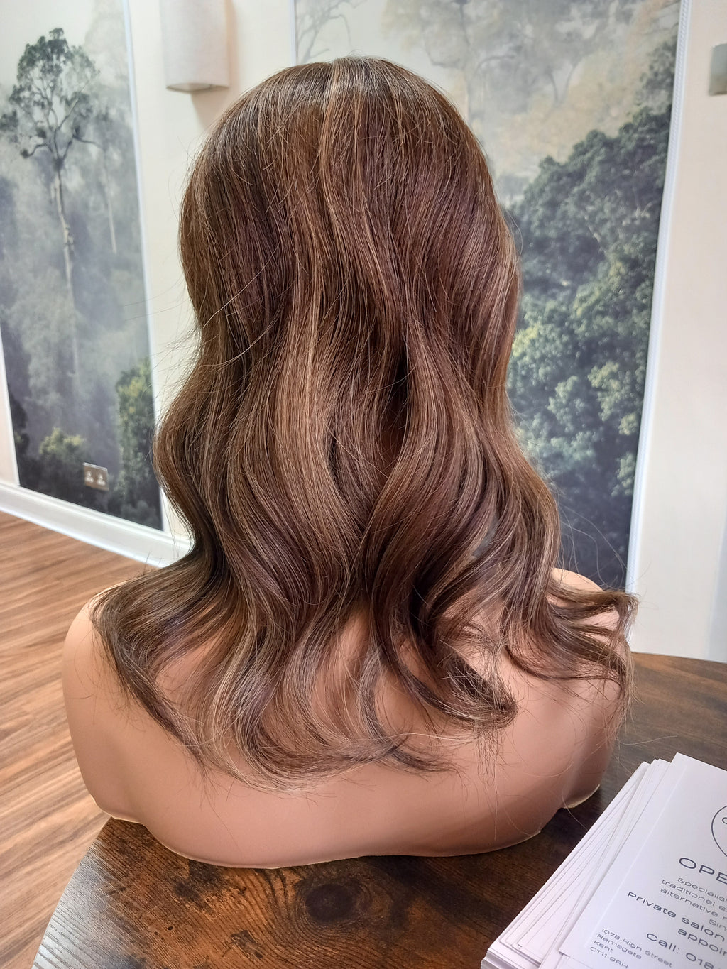 Ready to ship - Bella quality human hair topper, silk and weft base, lace front, 16 inches long, mocha balayage