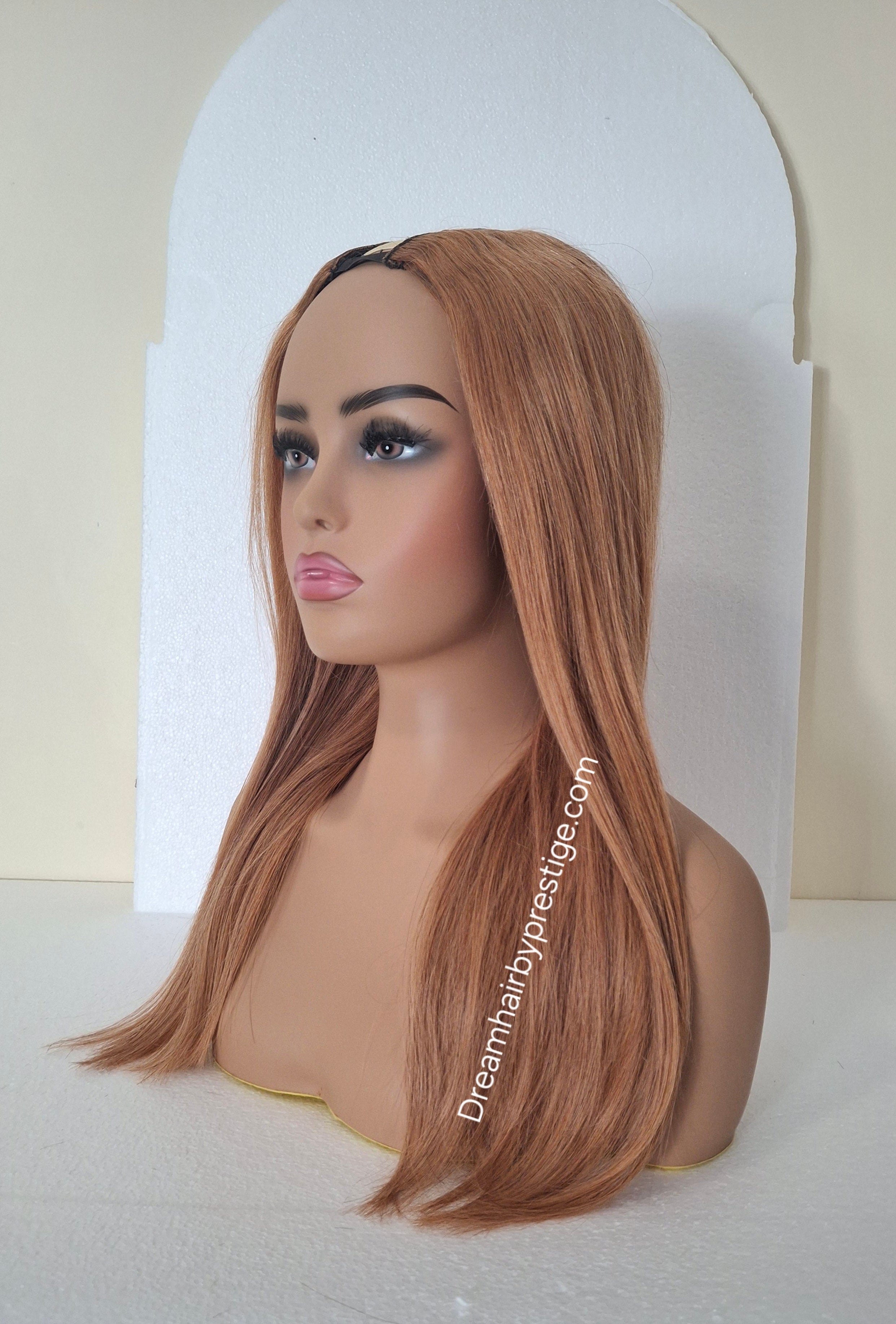 Grace U part wig, light auburn, 18 inches long, Medium size