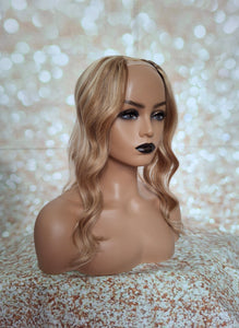 Ready to ship- U part topper 8/613,  light warm brown light blonde clip in hair booster, volumiser, 18 inches long 6x6 inch