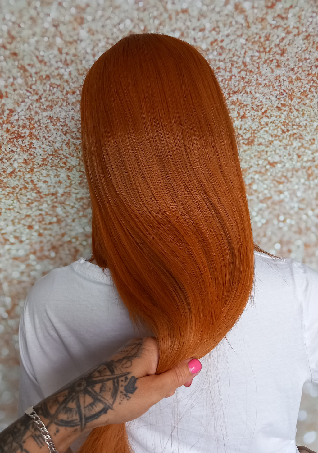 Clearance - Ready to ship -Copper dream human hair lace top wig with mini lace front medium cap, 18 inches long, 200 density, with fringe, without fringe option