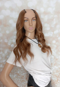 Ready to ship- Human hair U part wig, #6+6/27-medium brown/ strawberry blonde- 18 inches long, medium