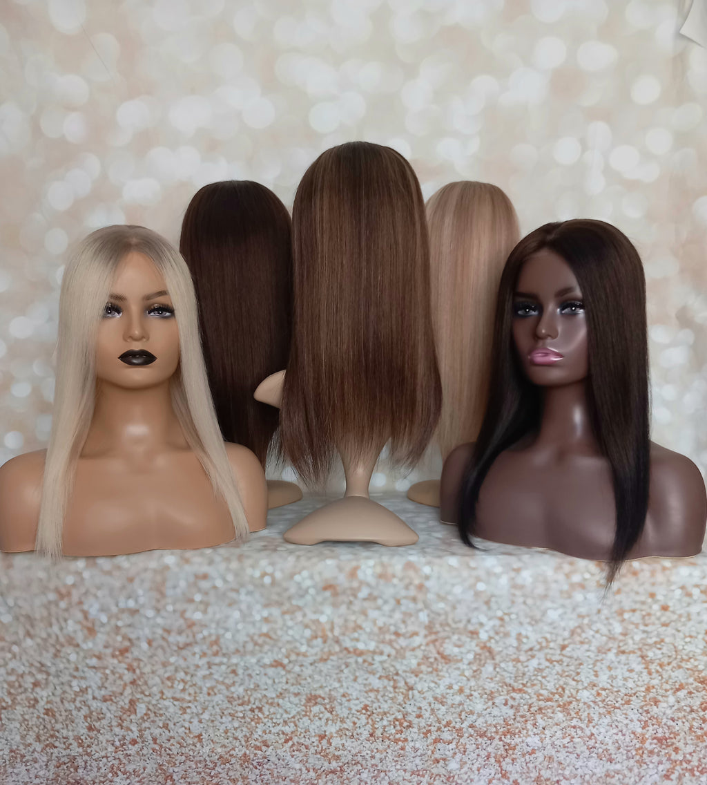 Ready to ship -Bella quality human hair topper, silk and weft base, lace front, 16 inches long, creme