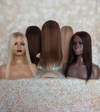 Load image into Gallery viewer, Ready to ship - human hair topper, silk and weft base, lace front, 16 inches long, light blonde light root