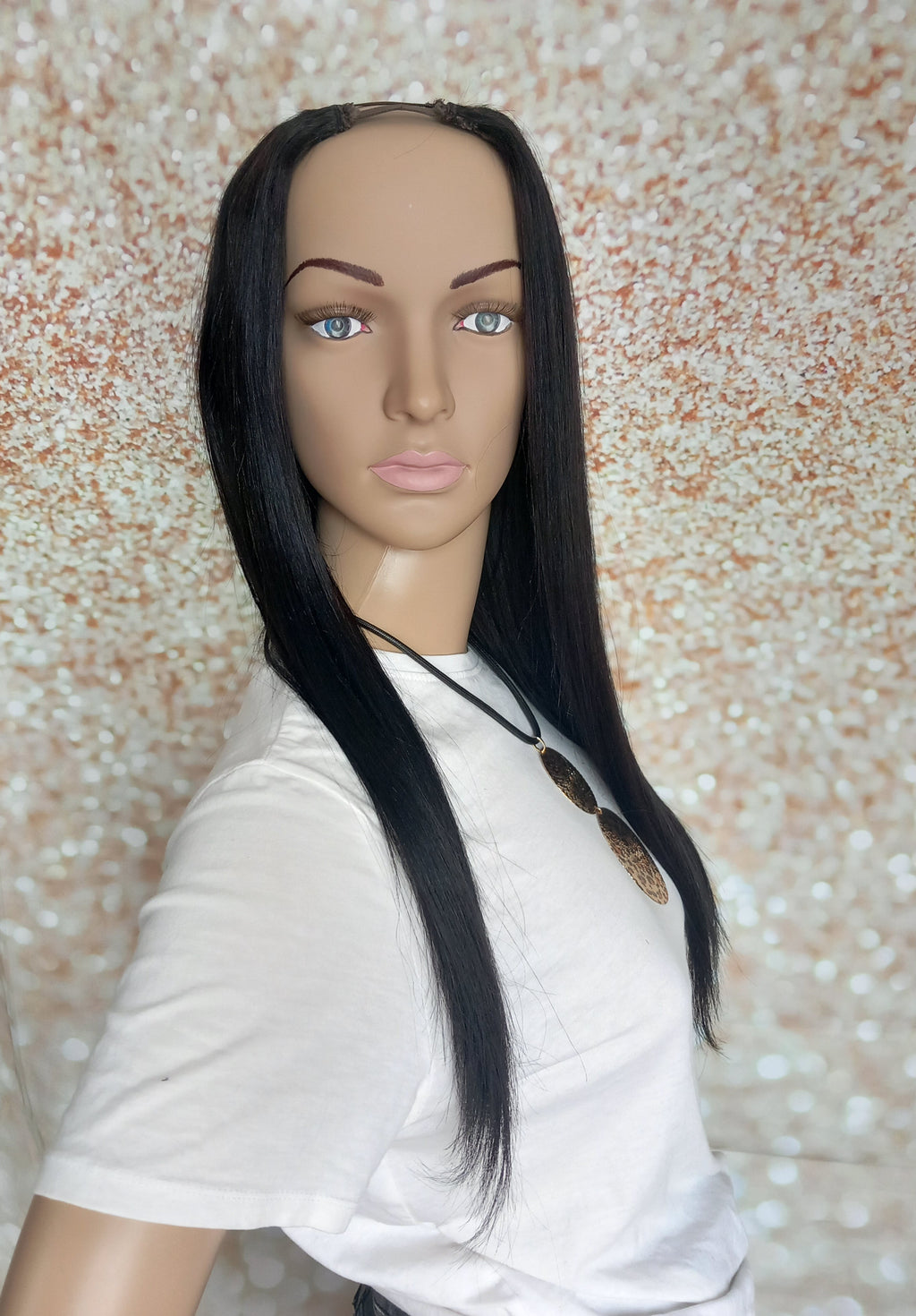 Ready to ship, Vibe U part wig, Glossy black, 18 inches long, Medium size