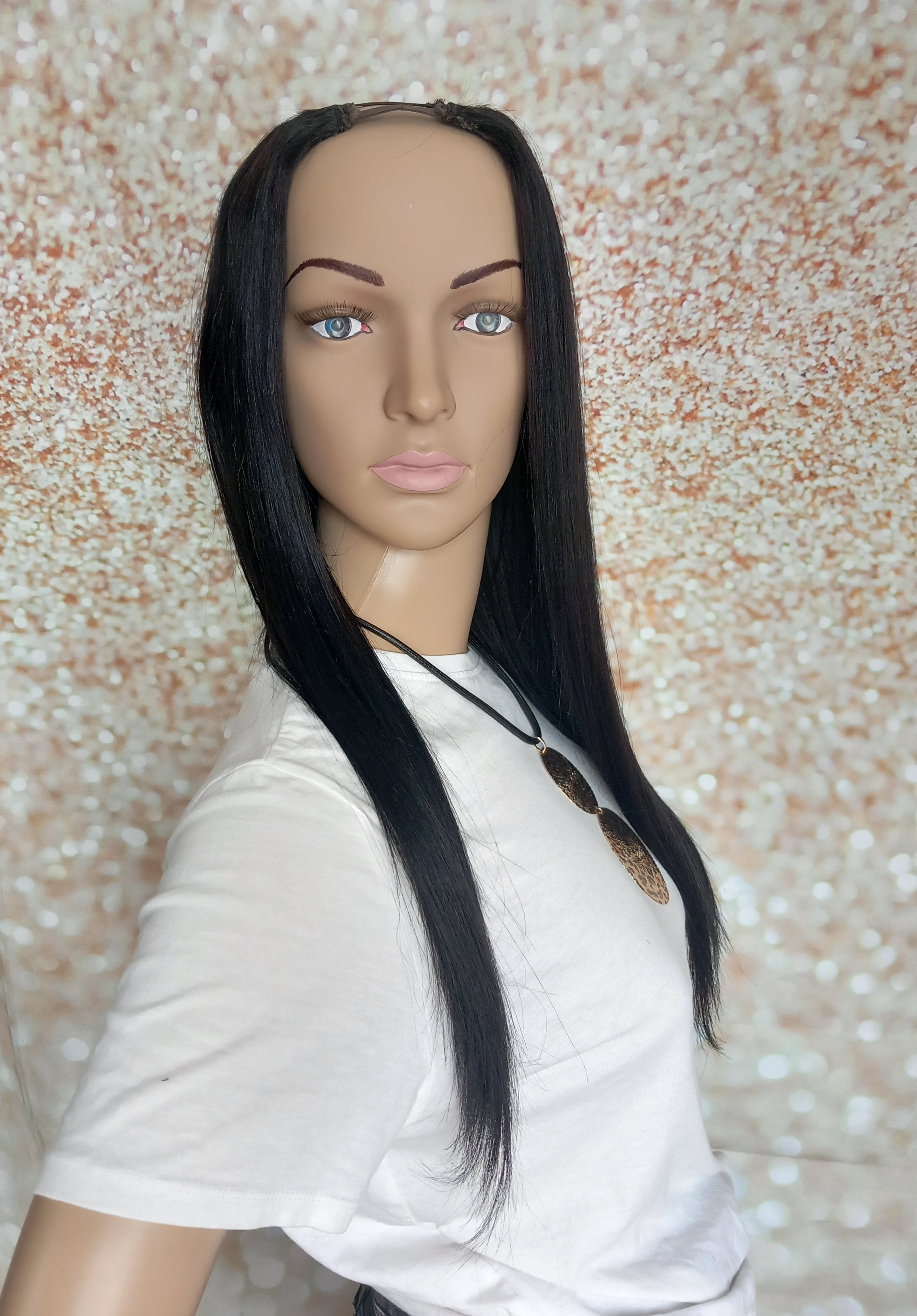 Ready to ship, Vibe U part wig, Glossy black, 18 inches long, Medium size