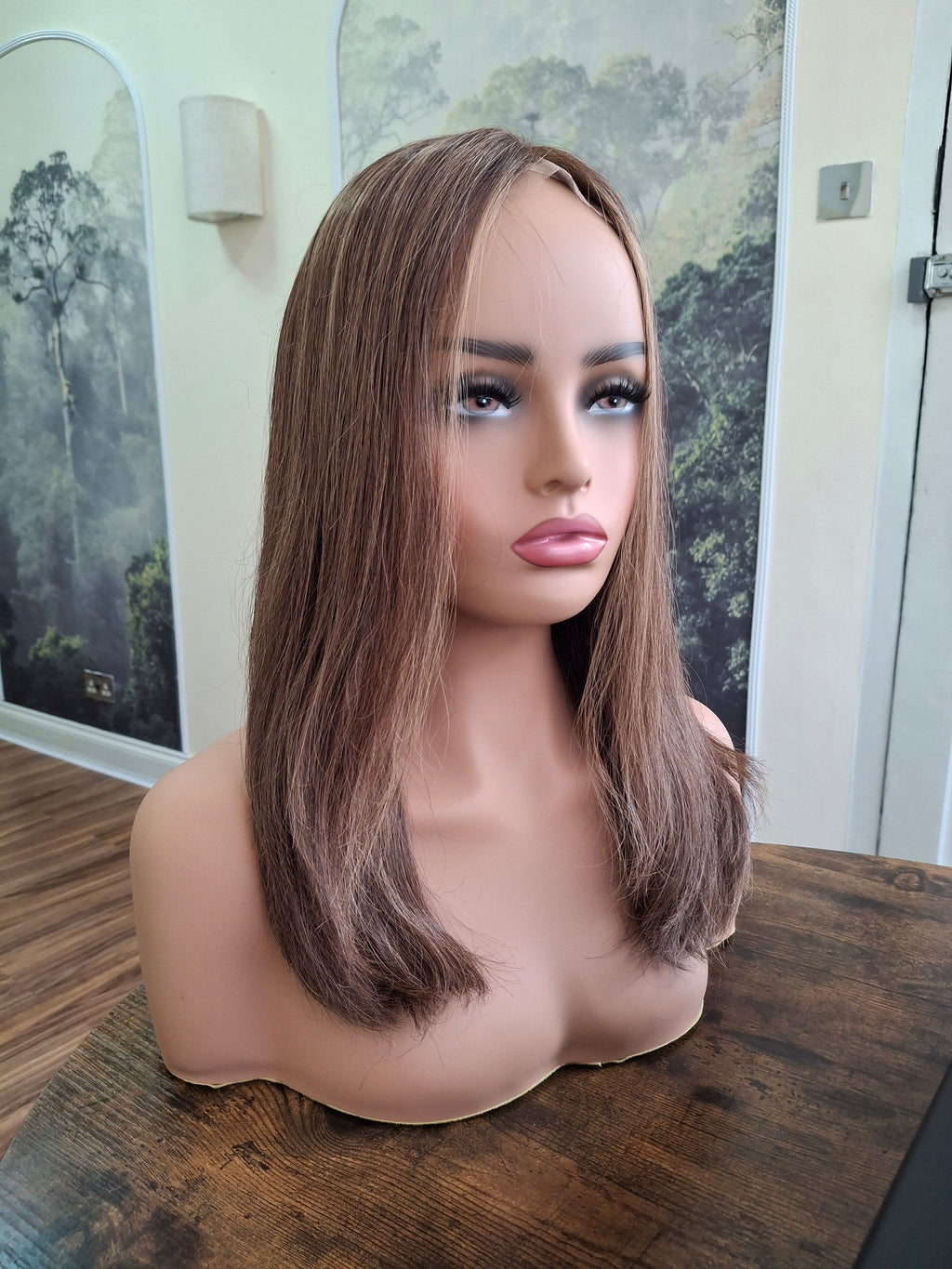 Ready to ship - Callie human hair topper, lace and weft base, lace front, 14 inches long, #4/18- spiced coffee