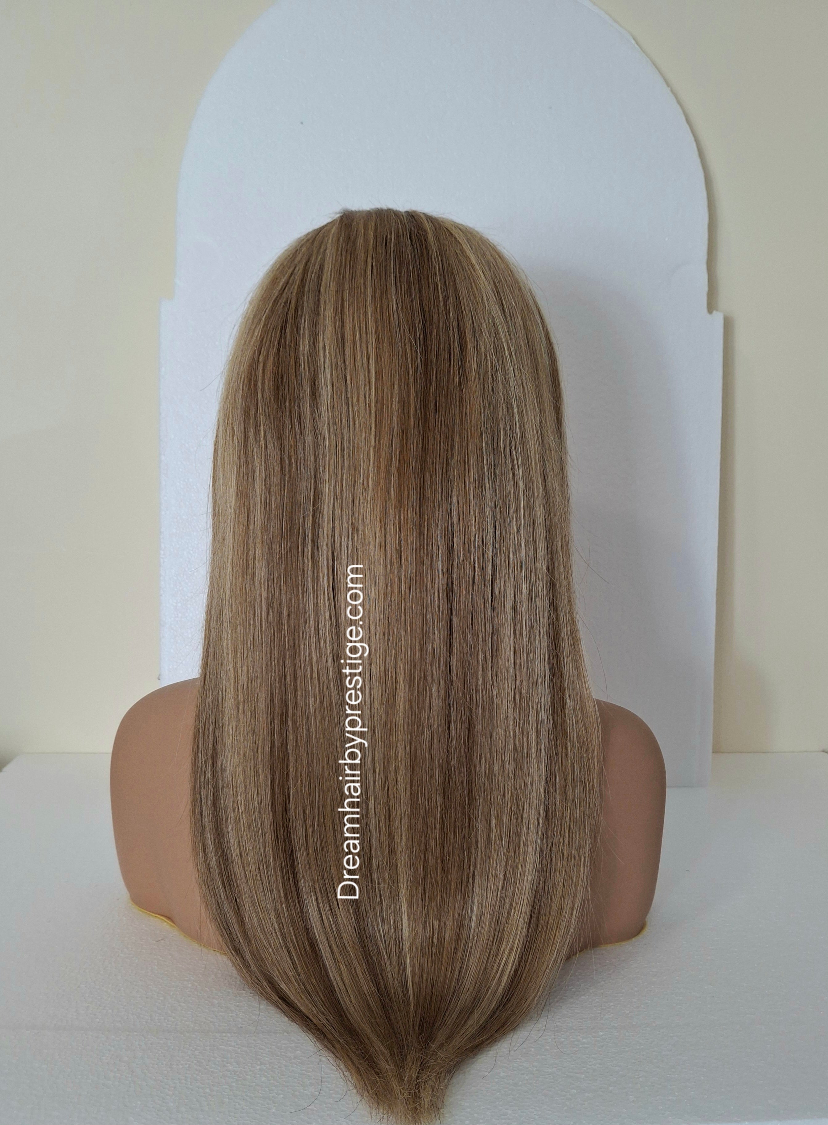 Vibe Human hair headband wig, band fall, 8/613 blonde mix, 18 inches long, straight