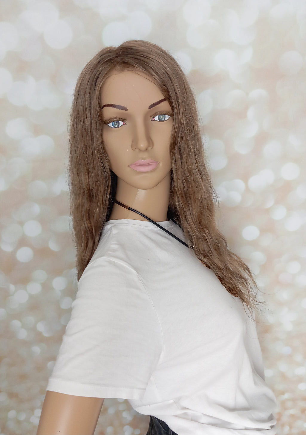 Ready to ship- medical wig, hand tied Silk and lace base with PU outer, small/petite human hair wig, natural ash brown