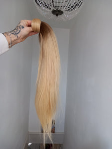Clearance - immediate despatch- Human hair ponytail extension, 20 honey blonde, 6 medium brown root, 20 inches long