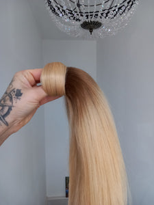 Clearance - immediate despatch- Human hair ponytail extension, 20 honey blonde, 6 medium brown root, 20 inches long