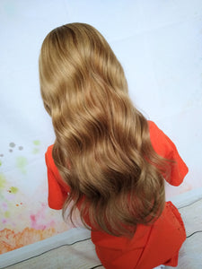 Prestige clip in U part human hair extension, medium brown light brown strawberry blonde