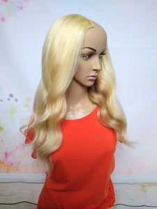 Prestige clip in U part human hair extension, ash blonde light blonde lightest blonde