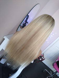 Reserved- Silk base human hair wig, ash blonde, light blonde, medium root