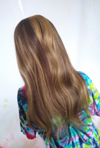 Human hair U part wig- #4/27- dark brown/ strawberry blonde- 16/18 inches long