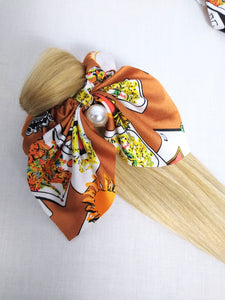 Satin bow hair band, hair scrunchie, pearl, spring hair, beauty