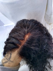 Human hair wig, lace front water wave. Natural colour black, Medium