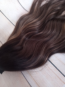 Perruque en U de cheveux humains, #1b/8- balayage noir naturel/brun chaud clair- 16/18/20/22 pouces de long 