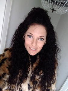 Human hair wig, lace front water wave. Natural colour black, Medium