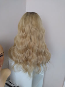 Human hair U part wig- #18/613 ash blonde/ light blonde with root shade- 16/18/20/22 inches long