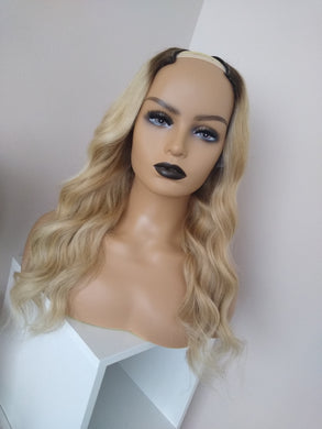 Human hair U part wig- #18/613 ash blonde/ light blonde with root shade- 16/18/20/22 inches long