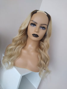 Human hair U part wig- #18/613 ash blonde/ light blonde with root shade- 16/18/20/22 inches long