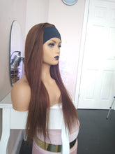 Load image into Gallery viewer, immediate despatch- Human hair headband wig, band fall, dark brown, chocolate, 22 inches long, straight