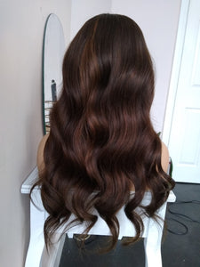 Human hair U part wig, #2/4- darkest warm brown/dark brown- 16/18/20/22 inches long